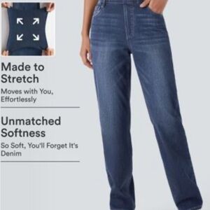 HALARA Straight-Leg High-Rise Stretch Jeans - Dark Blue